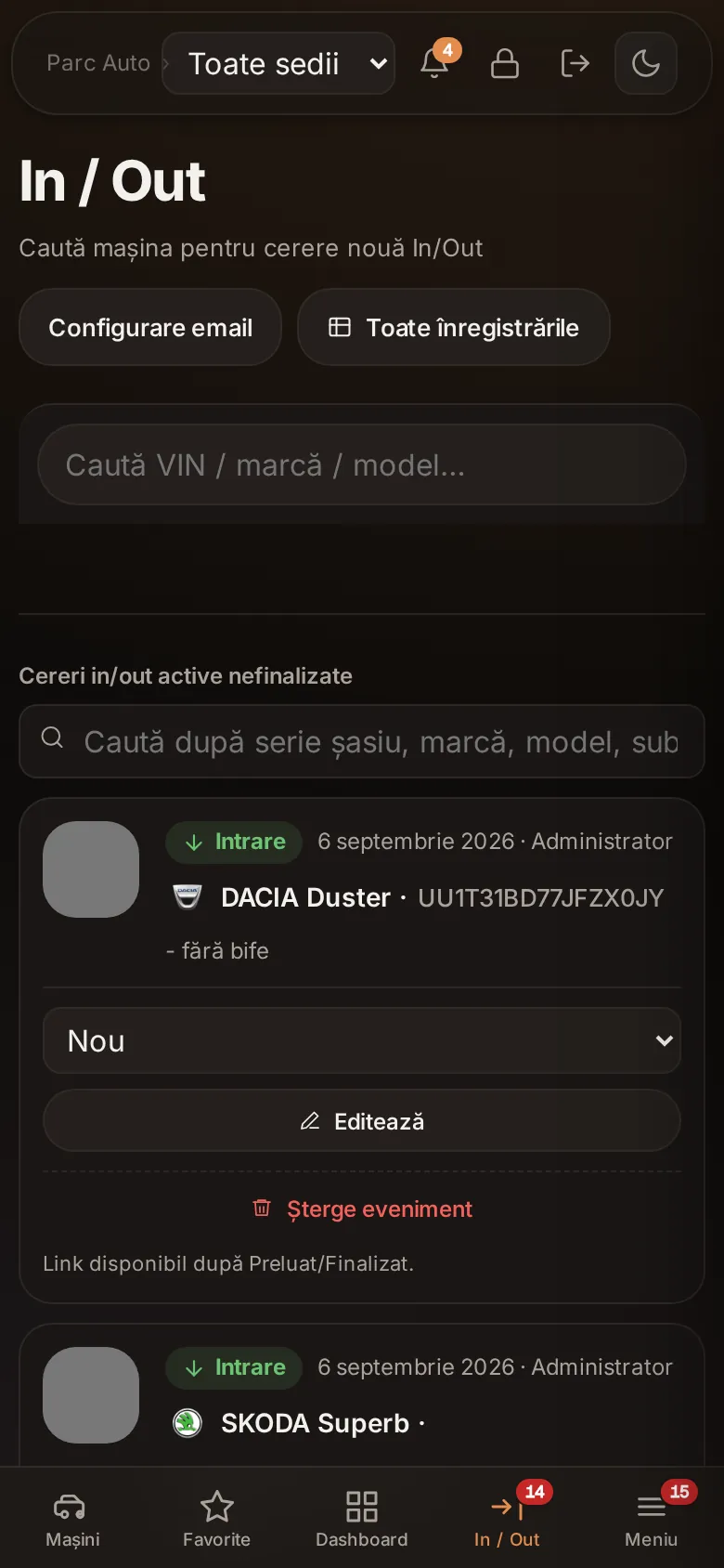 Lista In/Out pe telefon