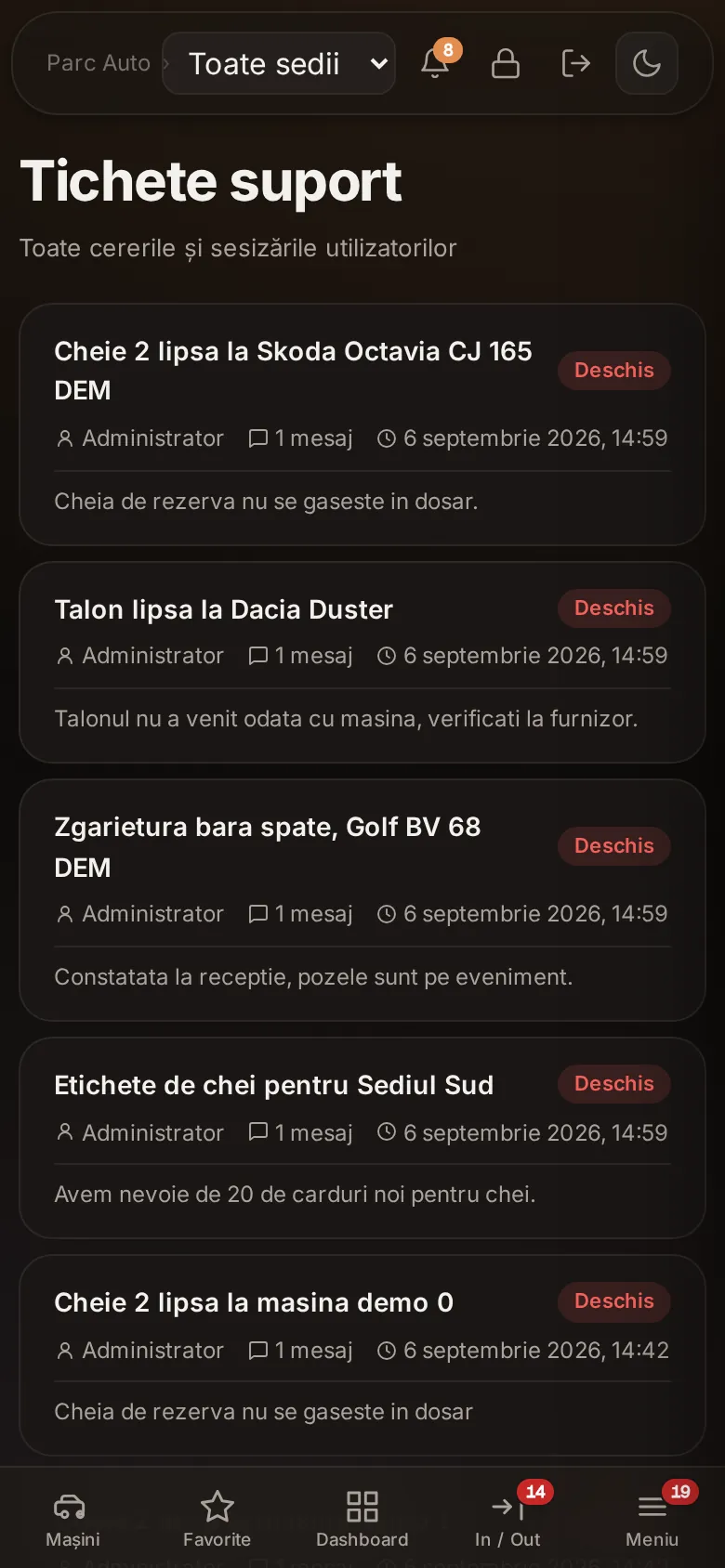 Tichete pe telefon, cu bara de navigare mobila